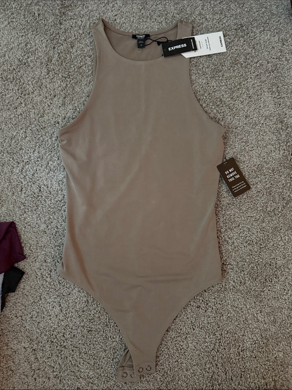 Express Taupe body contour High Neck Bodysuit XS NWT